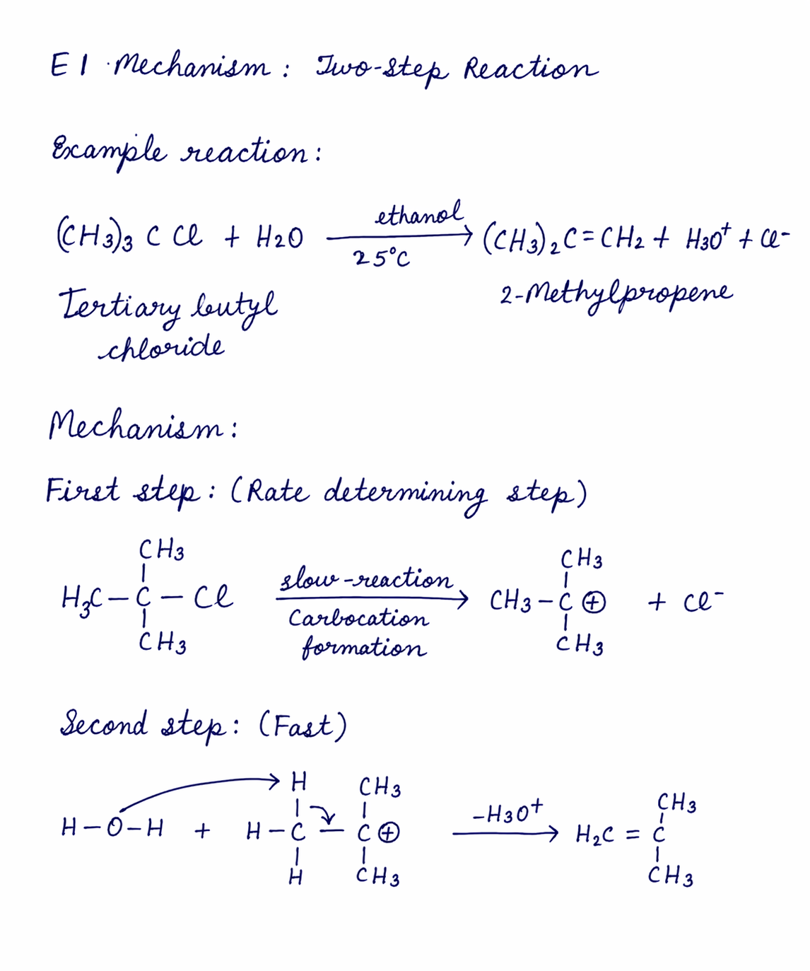 E1 Elimination Mechanism — Two-Step via Carbocation