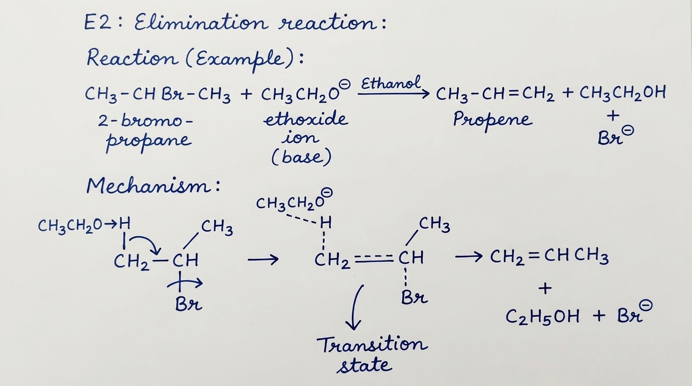 E2 Elimination Mechanism — Concerted Anti-Periplanar Reaction